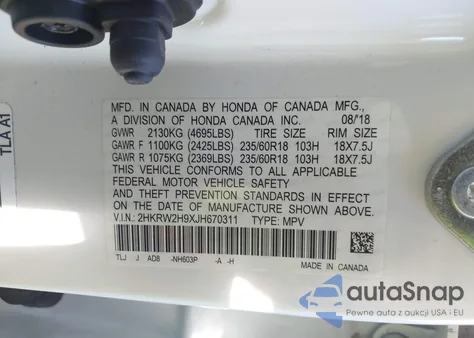 2018 Honda Cr-V Touring from USA, damaged, VIN 2HKRW2H9XJH670311
